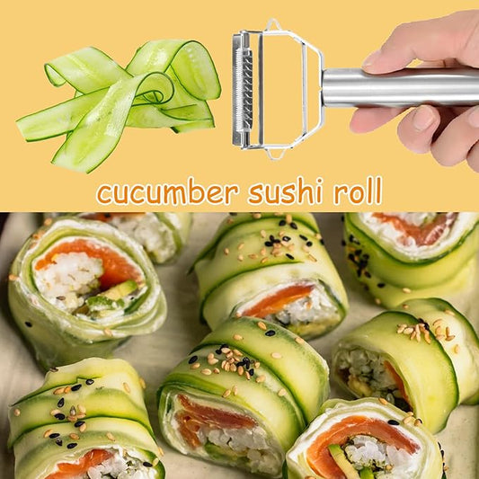Vegetable Peeler Julienne Slicer 3 in 1 Kitchen Peeler Zucchini Salad Maker Ultra Sharp Potato Peelers Stainless Steel No-Rust Carrot Cutter Anti-Slip Handle Cucumber Slicer + Cleaning Brush