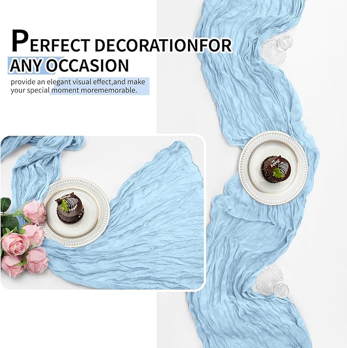 12 Pack Baby Blue Cheesecloth Table Runner 10Ft, Gauze Table Runners 21.5 x 120 inch,Semi Sheer Cheese Cloth Fabric Runner Bulk for Wedding,Party,Baby Shower,Bridal Shower