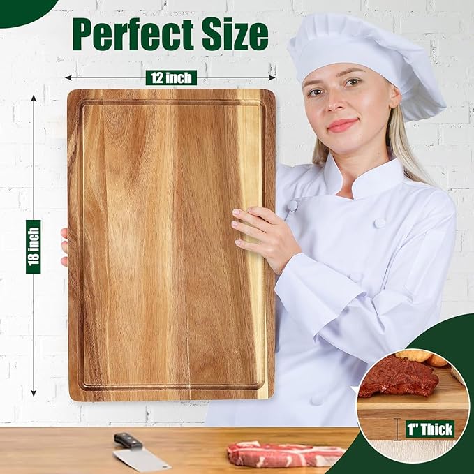 DYTesa Cutting Board, 18 Inch Large Acacia Wood Cutting Board 1" Thick, Durable Wood Cutting Boards for Kitchen with Deep Juice Grooves & Built-in Handles, Easy to Clean
