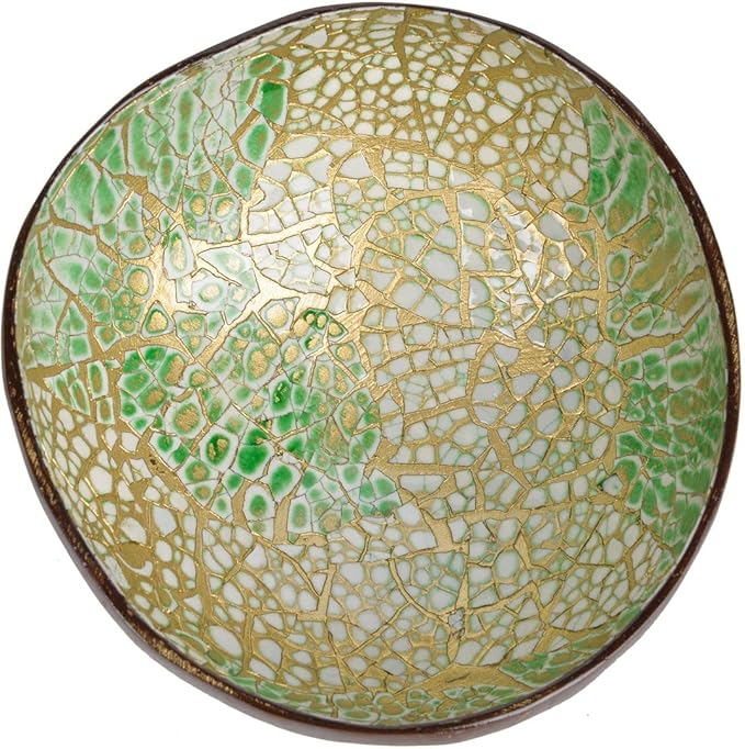 ChezMax Natural Coconut & Mother of Pearl Inlaid Shell Key & Storage Bowl for Entryway Table, Nuts, Fruits & Dry Snack Storage, Round Handcrafted Decoration Bowl