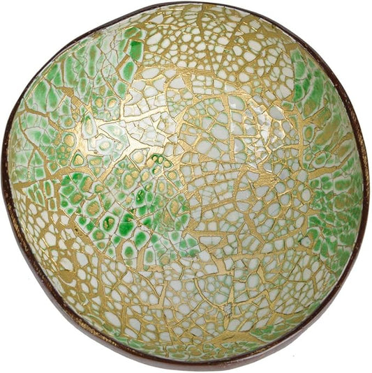 ChezMax Natural Coconut & Mother of Pearl Inlaid Shell Key & Storage Bowl for Entryway Table, Nuts, Fruits & Dry Snack Storage, Round Handcrafted Decoration Bowl