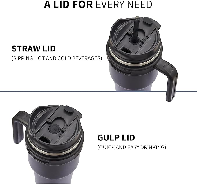 ALOUFEA 20 oz Insulated Coffee Mug Tumbler with Handle, Stainless Steel Travel Mug Tumbler with Lid and Straw,Double Wall Vacuum Leak Proof Ice Coffee Thermal Cup, Black and Navy