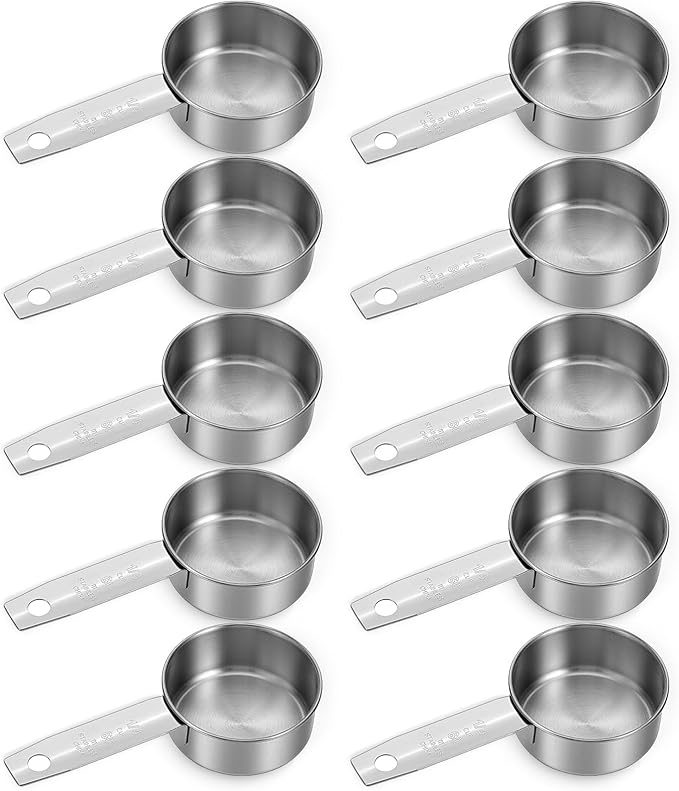 10 Pcs 1/4 Cup Scoop, 60ml/2oz Stainless Steel Measuring Spoons Metal Measuring Cups With Ergonomic Handles for Dry Liquid Ingredients Precise Baking Cooking Kitchen Tools, Dishwasher Safe