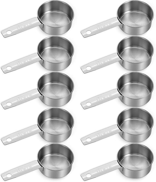 10 Pcs 1/4 Cup Scoop, 60ml/2oz Stainless Steel Measuring Spoons Metal Measuring Cups With Ergonomic Handles for Dry Liquid Ingredients Precise Baking Cooking Kitchen Tools, Dishwasher Safe