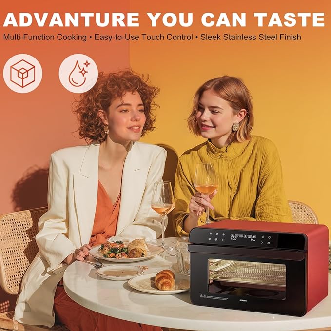 ROBAM Toaster Steam Combi Oven, Countertop Air Fryer 20-in-1 Oven with Convection & Grill, Stainless Steel Interior, 3-Layer Insulated Glass Door, 3 Steam Modes, 30 Built-In Recipes (Pink)