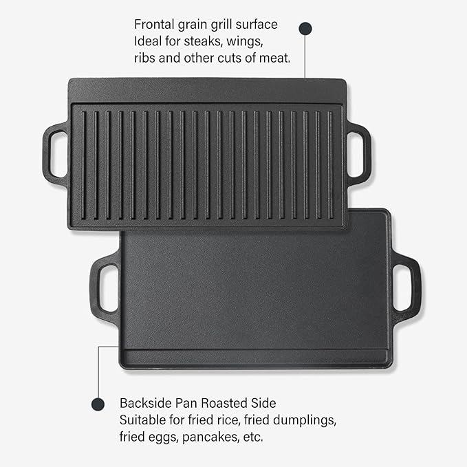 Cast Iron Griddle, Double Sided Reversible Griddle Grill, Griddle Plate for Indoor Outdoor Camping Gas Stove Induction Cooker (Small)