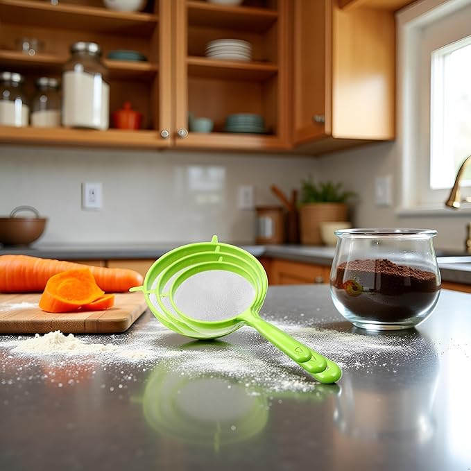 Flour Sifter with Long Handle, 3 Pcs/Set Green Plastic Hangable Flour Colander Powder Filter Strainer Fine Mesh Colander Coffee Filter Tea Strainer, Strainers and Colanders Food Strainers