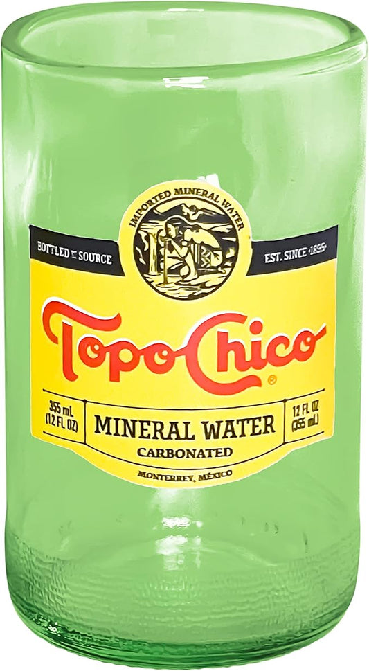 Topo Chico Drinking Glasses Green 8 Fl Oz Fire Polished Smooth Rim Upcycled (Set of 2) Gift - Glassware Sets - Glass Tumbler - Water Cocktail Wine Whiskey Tequila Glass - Cup - Drinkware