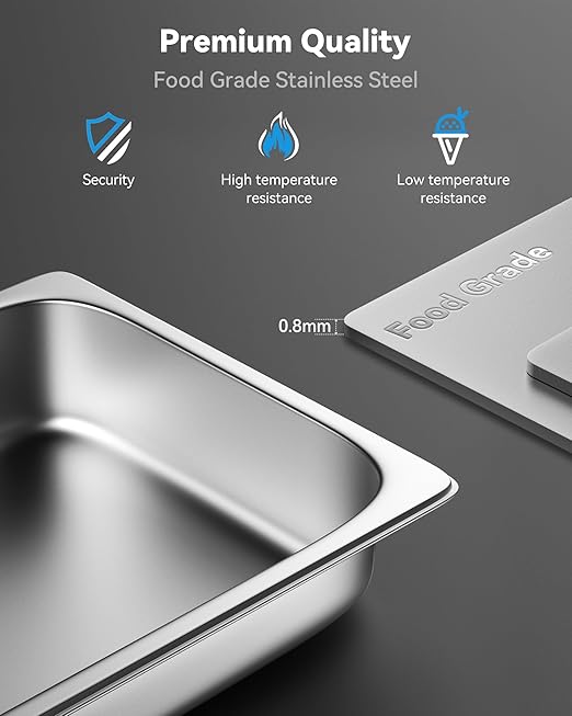 ZeroPone 6 Pack Hotel Pans Full Size 2.5" Deep Stainless Steel Steam Table Pan, 20.8" L x 12.8" W 22 Gauge Metal Commercial Catering Food Pans Anti Jam Food Storage Containers