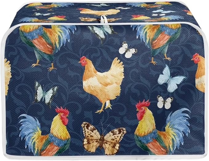 Annejudy Butterfly Rooster 2 Slice Toaster Cover - Chicken Print Bread Maker Cover - Dust and Fingerprint Protection, Machine Washable