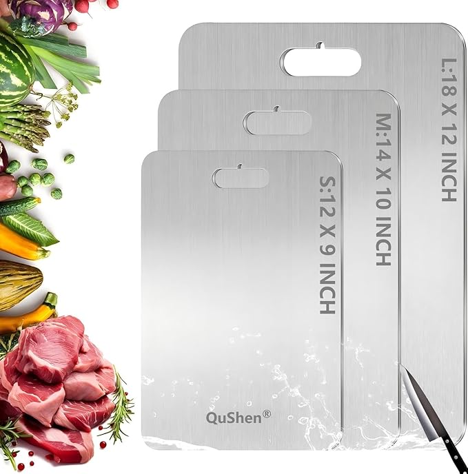 QuShen Titanium Cutting Board, 100% Pure Titanium Cutting Boards for Kitchen, Double Sided Food-Grade Chopping Board - Dishwasher Safe Easy to Clean (14"L x 10"W)