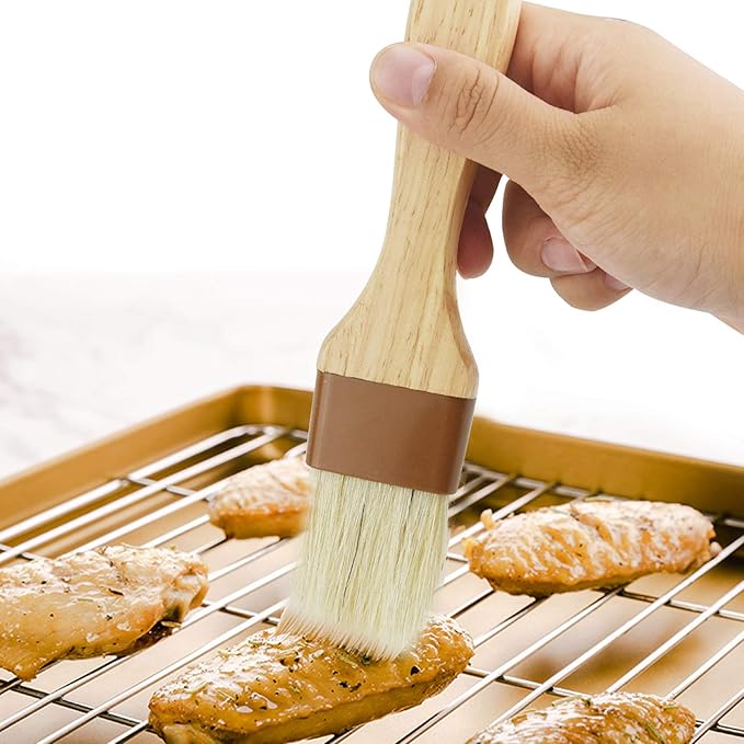 6 Pieces Pastry Brushes Basting Oil Brush for Cooking with Boar Bristles and Beech Hardwood Handles for Spreading Butter Cooking Baking BBQ Oil Brush(1 inch, 1.6 inch, 3 inch)