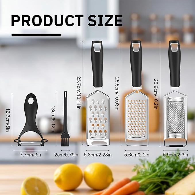 5 Pcs Zester Grater Set Cheese Grater with Stainless Steel Blade for Kitchen Tool for Parmesan Cheese, Ginger, Garlic, Nutmeg, Chocolate, Vegetables, Fruits Dishwasher Safe