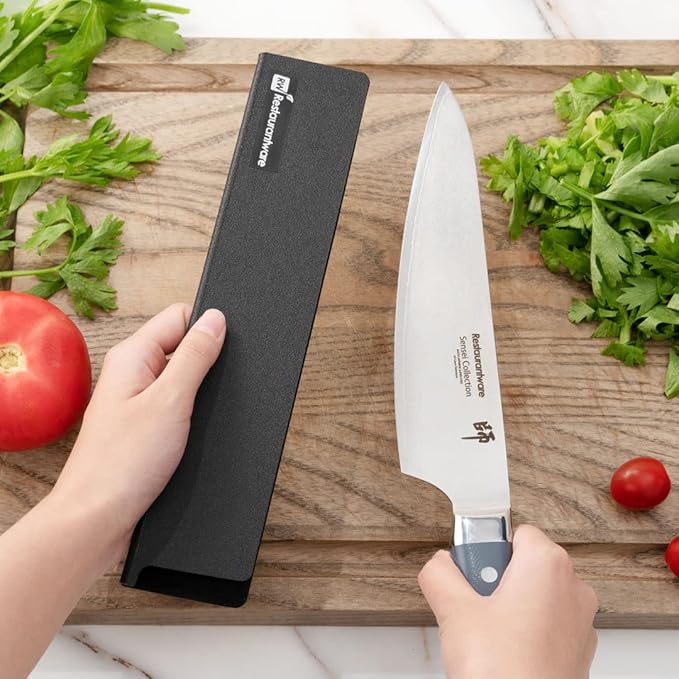 Sensei Knife Sleeves, Set of 8 Knife Protectors - For Kitchen Knives, Felt Lining, Black Plastic Knife Blade Guards, Durable, Cut-Proof - Restaurantware