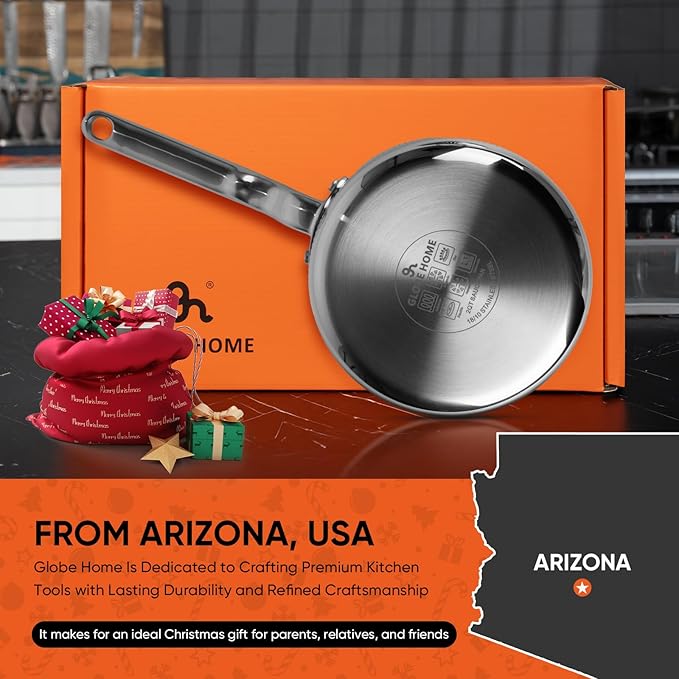 GLOBEHOME 5-Ply Stainless Steel Sauce Pan with Lid - 2 Quart SaucePan Durable and Even Heating, Professional Cookware for Induction, All Stoves, Oven and Dishwasher Safe