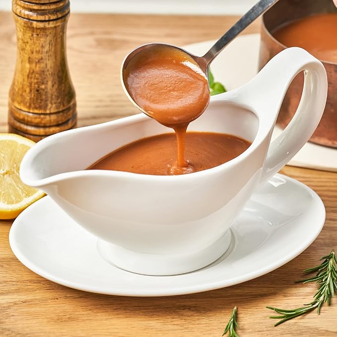 Gravy Boat with Saucer - 16oz Fine Porcelain Sauce & Salad Dressing Boat (White)