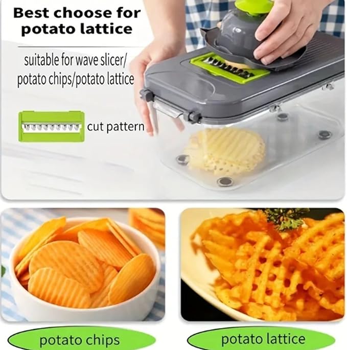 Vegetable Chopper Cutter Slicer, Multifunctional Veggie Chopper with 8 Blades, Mandoline Slice for Salad, Onion, Garlic, Food Chopper with Container, Essential Kitchen Tool