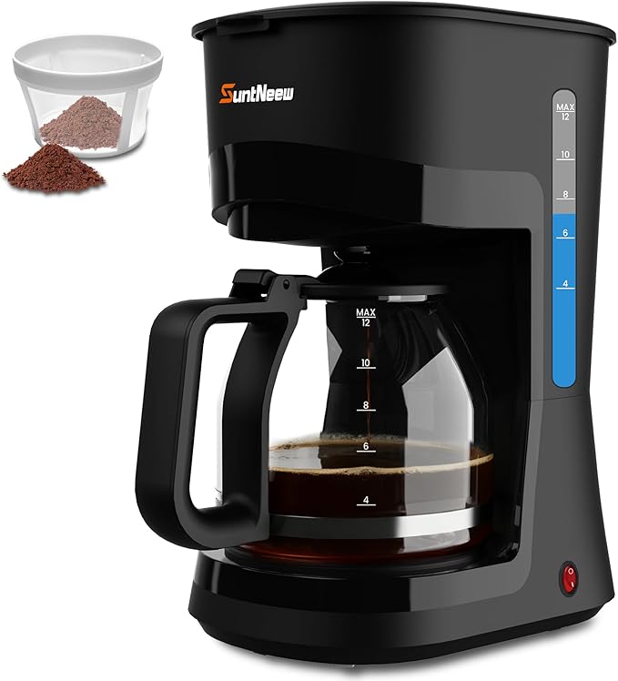 SuntNeew 12-Cup Coffee Maker, 1.5L Drip Coffee Machine with One-Touch Brewing, Glass Carafe, Anti-Drip System, Reusable Filter, Easy-to-Use Home & Office Coffee Brewer