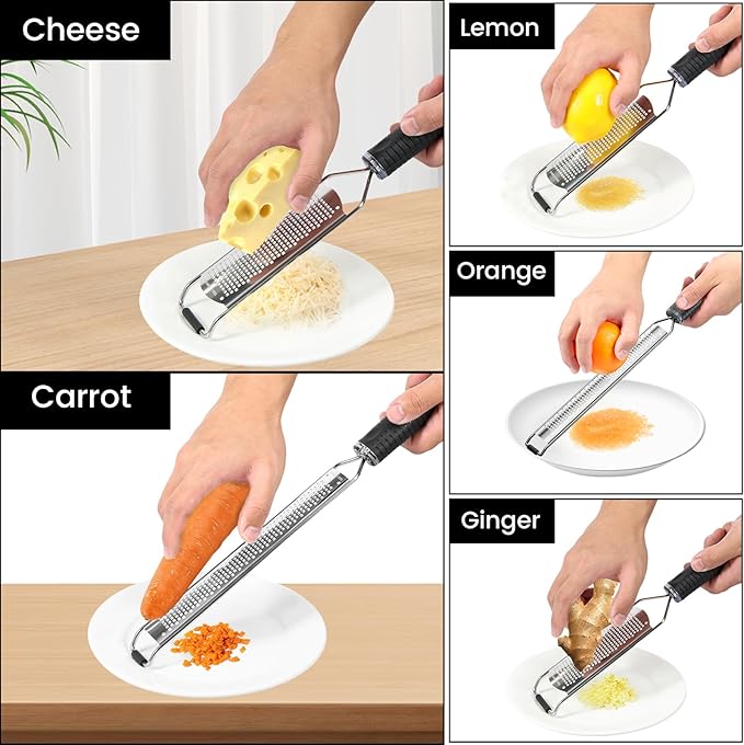 8Pcs Stainless Steel Lemon Zester with Handle, Rust Proof Incisive Handheld Cheese Shredder, Nutmeg Grater With Hanging Hole for Kitchen Bar, Dishwasher Safe