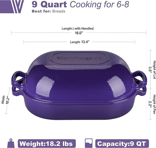 VORRINGARD Large Cast Iron Dutch Oven Dome Pot with Lid, Enameled Bread Oven, Bread Pan for Homemade Sourdough Bread Baking, 9QT, Purple