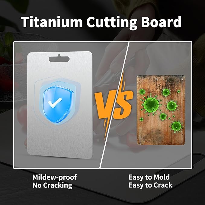 Titanium Cutting Board, Titanium Cutting Boards for Kitchen Double-Sided Stainless Steel Cutting Board Durable Non Toxic Food-Grade Chopping Board for Meat Vegetable Fruit (14"L x 10"W)