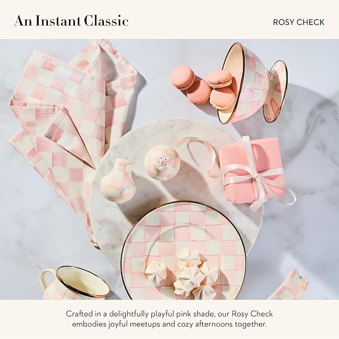 MACKENZIE-CHILDS Enamel Salt and Pepper Shakers, Kitchen Table Accessories, Pink-and-White Rosy Check