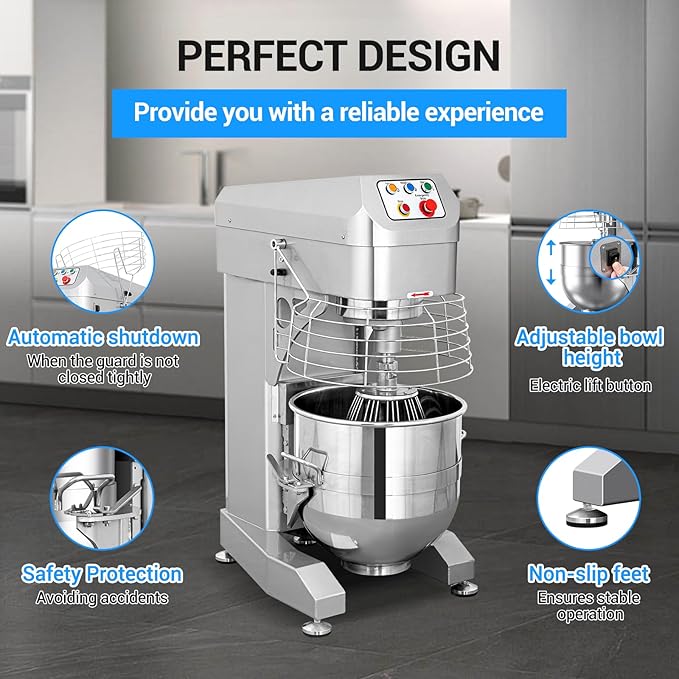 Ekway 60Qt Commercial Food Mixer, 3500W Heavy Duty Dough Mixer 3-Speeds Adjustable,Electric Commercial Stand Mixer with Stainless Steel Bowl for Kitchenaid Bakery and Pizzeria,220V
