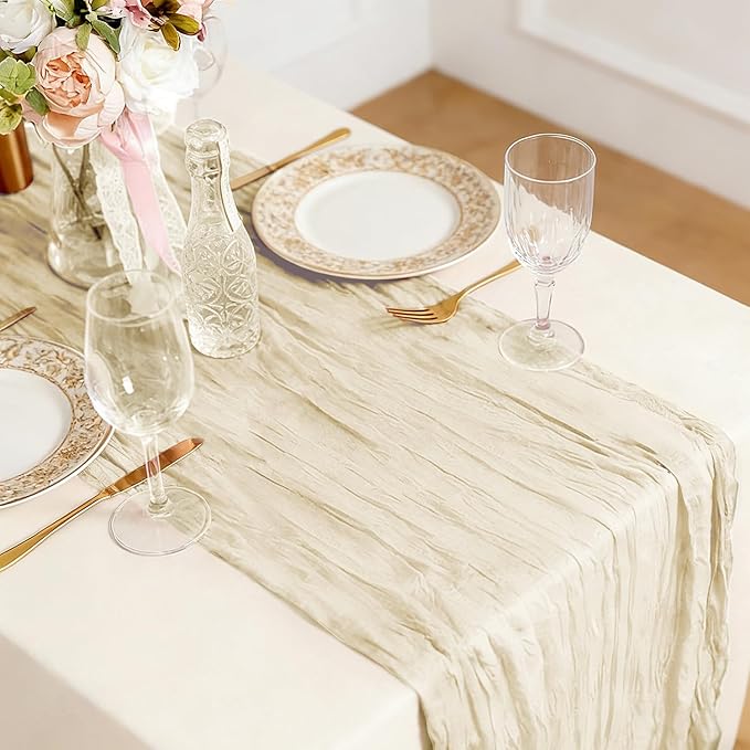 3 Pack Ivory Cheesecloth Table Runner -17×120 Inch Gauze 10 FT Long Cheese Cloth Table Runners for Bridal Wedding Party Baby Shower Holiday Birthday Home Easter Decor (Ivory, 3PC)