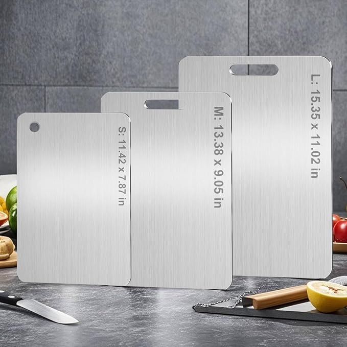Tavano Titanium Cutting Board,100% Pure Titanium Cutting Boards for Kitchen,Food-Grade Double Side Available Non Toxic Chopping Board,Dishwasher Safe Hygiene Durable Boards(1PC-M)