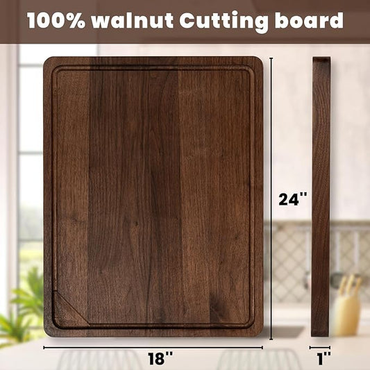 Heimlove Walnut Wood Cutting Board for Kitchen, 15"x10" Reversible Wooden Chopping Board with Deep Juice Grooves and Handles, Natural Walnut Wood Cutting Board for Chopping, Cheese, Vegetables