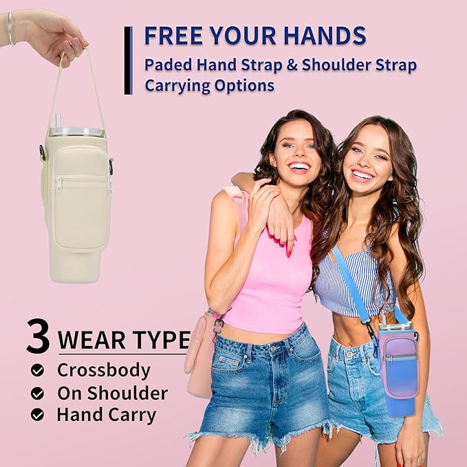 Water Bottle Carrier Bag for Stanley 40/30 oz Tumbler with Phone Pocket Neoprene Water Bottle Holder with Shoulder & Handheld Strap Stanley Cup Accessories