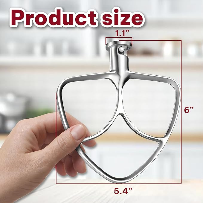 KAROXY Stainless Steel Flat Beater for KitchenAid 4.5 & 5.0 Qt Tilt-Head Mixer, Paddle Attachment for K45SS, Dishwasher Kitchen Aid Paddle Replacement Attachment