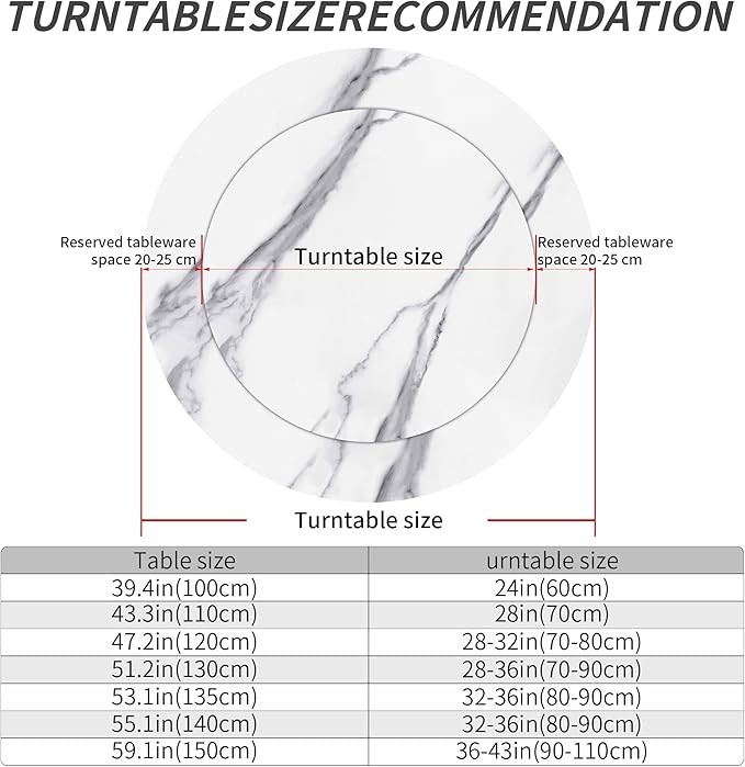 23.6" Lazy Susan for Table Top Sintered Stone Rotating Serving Tray for Dining Table, Kitchen Lazy Susan Organizer Spinning Rotating Food Server Party Centerpieces