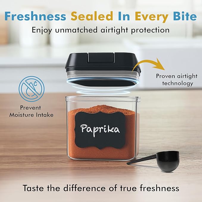 Shazo 6 PC Airtight Food Storage Containers - BPA Free Clear Plastic Snack & Spice Containers with Easy Lock Lids - Kitchen and Pantry Organization for Herbs, Coffee, Tea - 0.5L / 2.1 Cups