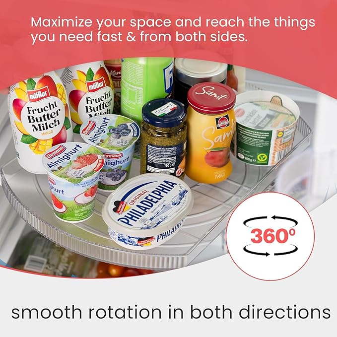 Lazy Susan for Refrigerator - 360° Turntable Refrigerator Organizer and Storage Tray for Fridge, Cabinet & Pantry - Rectangle Lazy Susan (16.5"x11.5"x1.5")