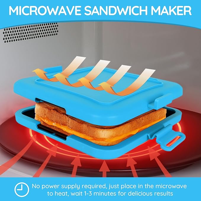 Microwave Sandwich Maker,Microwave Sandwich Toast Maker,Toast Panini Press,Dishwasher Safe,No Power Required,Travel-Friendly Sandwich Maker (Blue)