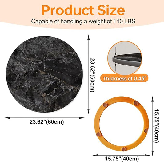 Lazy Susan Turntable 23.6 Inch - 360° Silent Rotating Anti-Slip Serving Tray, Heavy Duty Centerpiece for Kitchen, Dining & Coffee Table - Glossy Black Modern Design with Non-Slip Base