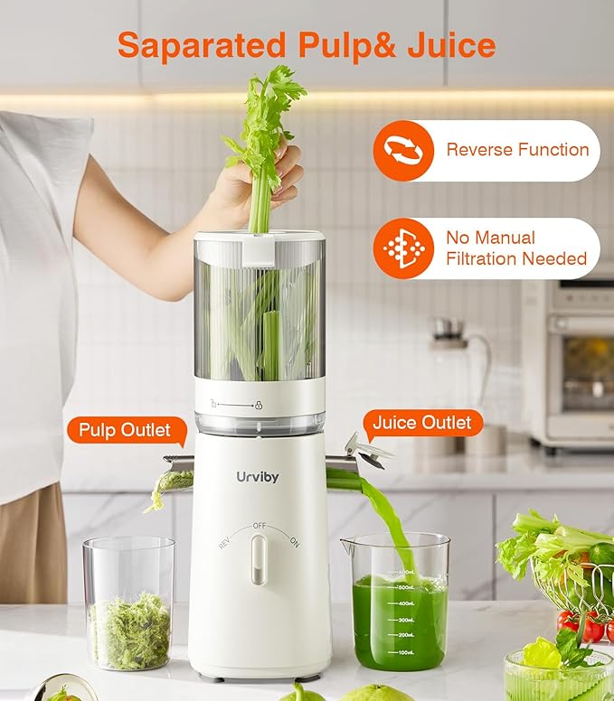 Juicer Machines, 2-in-1 Cold Press Juicer for Juice & Sorbet, suit for Vegetable and Fruit with 5-Inch Wide Chute, Powerful Masticating//High-Yield High Nutrients/Rev Mode/Easier Clean (Off-white)