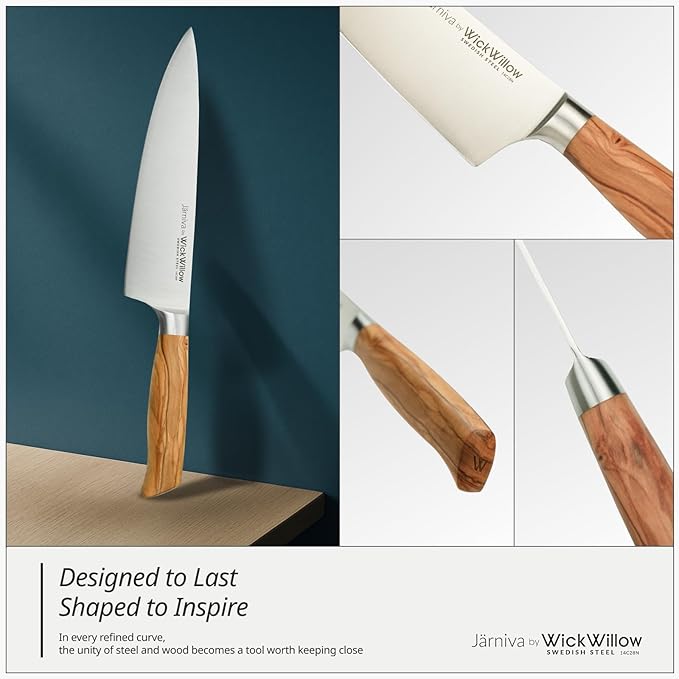 8 Inch Chef Knife – Razor Sharp Swedish Steel Kitchen Knife with Italian Olive Wood Handle – Premium Cutting Knife for Meat, Vegetables & Prep – Gift for Home Cooks & Chefs