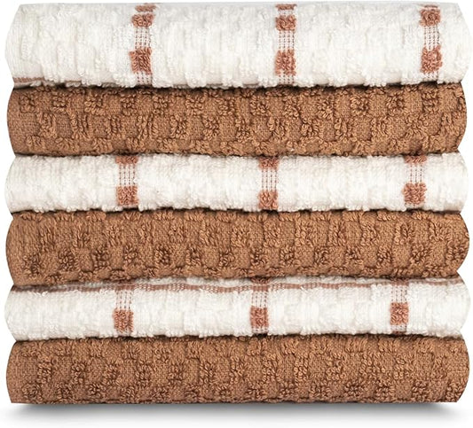 GOLD TEXTILES Kitchen Towels 144 Pack Premium 100% Cotton Dish Towels for Kitchen (15 x 25 Inches) Soft & Absorbent Kitchen Hand Towels for Drying Dishes, Cleaning - Reusable and Washable (Brown)