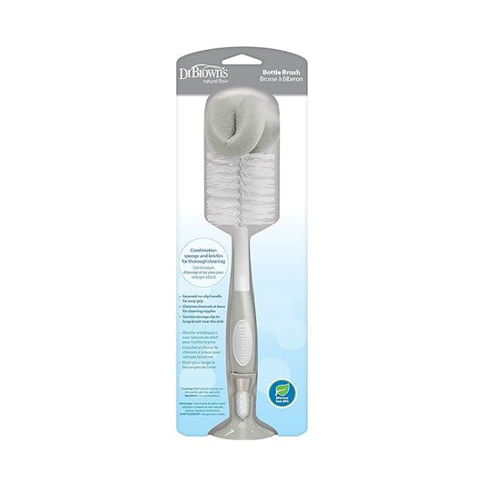 Dr. Brown's Reusable Sponge Baby Bottle Cleaning Brush with Suction Cup Stand, Scrubber and Nipple Cleaner, BPA-Free, Gray, 2-Pack