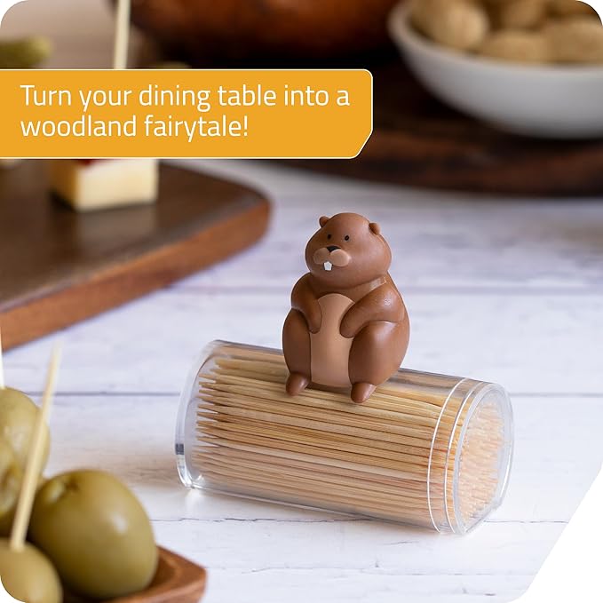 PELEG DESIGN Toothpick Holder - Playful Toothpick Dispenser, Fun and Decorative Plastic Toothpick Holder for Easy Access During Meals or Gatherings (Woody)