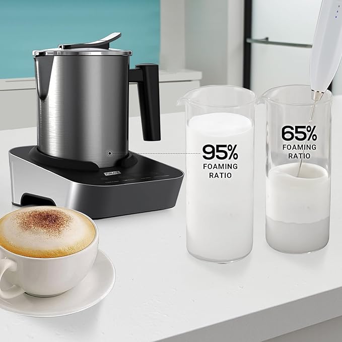 FUNLAVIE 4-in-1 Electric Milk Frother and Steamer, Large 13.5oz Stainless Steel Pitcher, Hot & Cold Foam Maker and Milk Warmer for Lattes, Cappuccinos, Macchiato,Hot Chocolate, Dishwasher Safe
