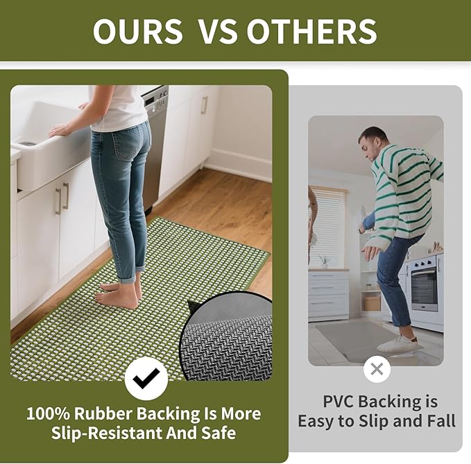 Kitchen Mats for Floor, Super Absorbent Kitchen Rugs Non Slip Washable, Rubber Backing Soft Chenille Braided Kitchen Runner Rug Standing Mat Sink Mat, Easy to Clean, Green 17"x30"