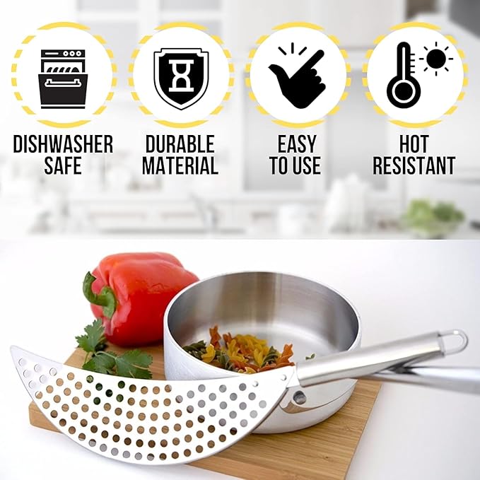 Pack of 2 Held Crescent Drainer Pan Pot Strainer with Handle Stainless Steel Hand for Spaghetti Fry Noodles Fruit Vegetable Pasta Strainer Colander Heavy Duty Food Drainers