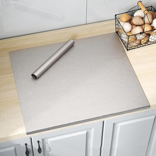 ISXACFF Stainless Steel Cutting Board with Lip 31.5" L X 22.8" W Large Cutting Board Kneading Board Pastry Board Non Stick Thick Board with Rolling Pin for Meat Fruits Vegetables Bread and Baking