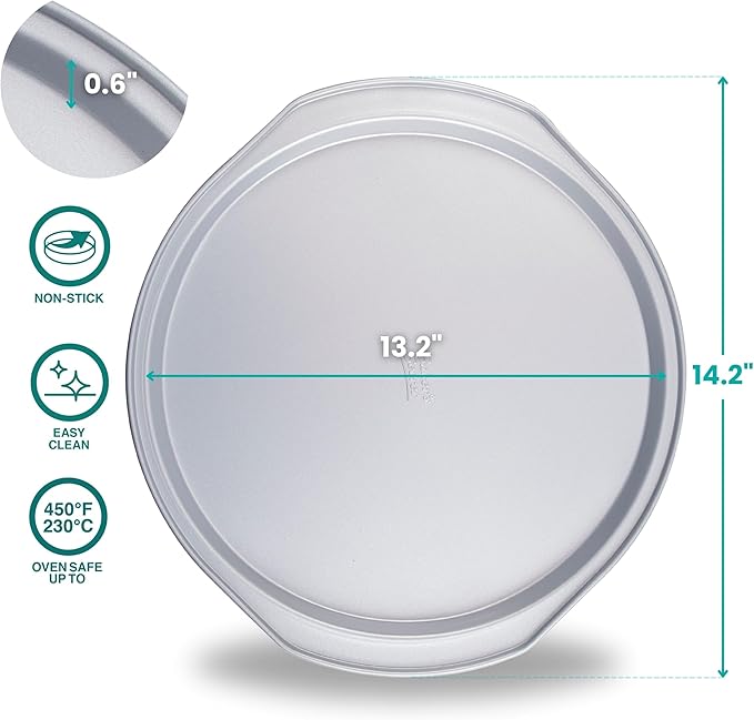 Baker's Secret Nonstick Pizza Pan for Oven 14", Baking Area 12", Aluminized Steel Pizza Baking Pan, 2 Layers Non-stick Coating Easy Release, Dishwasher Safe - The Superb Collection