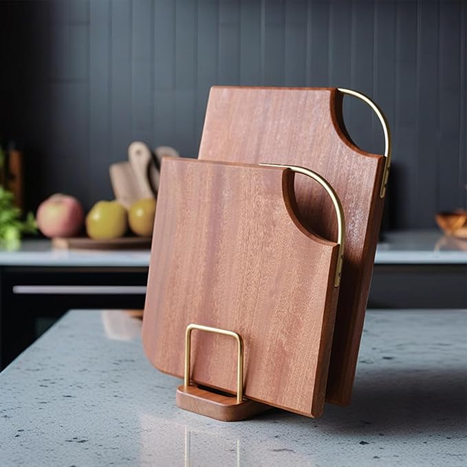 Wood Cutting Boards for Kitchen with Brass Handle, Reversible Wooden Chopping Board, 15" × 11"× 0.98" Thick, Serving Board for Meat, Vegetables, Bread, and Charcuterie（African Sapele Wood）