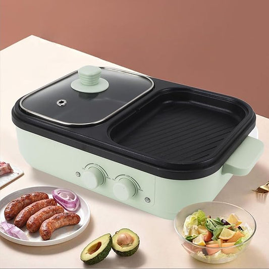 Topyond 1300W Electric Hot Pot with Divider, Non Stick Dual Sides Cooking Pot, Indoor Outdoor Use, Green, Shabu Shabu Pot, Hot Pot Cooker