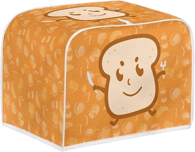 Annejudy Cute Bread Print Toaster Covers Dust and Greasy Protection Bread Maker Covers for 4 Slice Toasters
